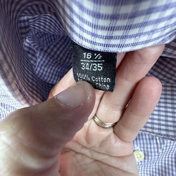 David Donahue Shirt Mens Size 16.5 Purple Plaid French Cuff Long Sleeve Slim Fit - Picture 9 of 11